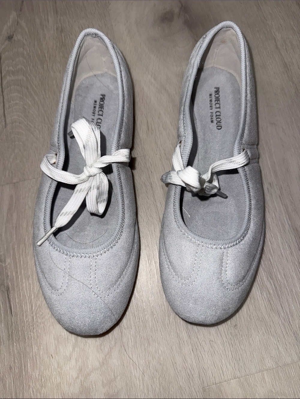 PROJECT CLOUD Light Gray Suede Lace-Up Ballet Flats